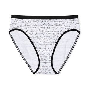 White W Black Writing Stretch Cotton High Leg Brief Panty